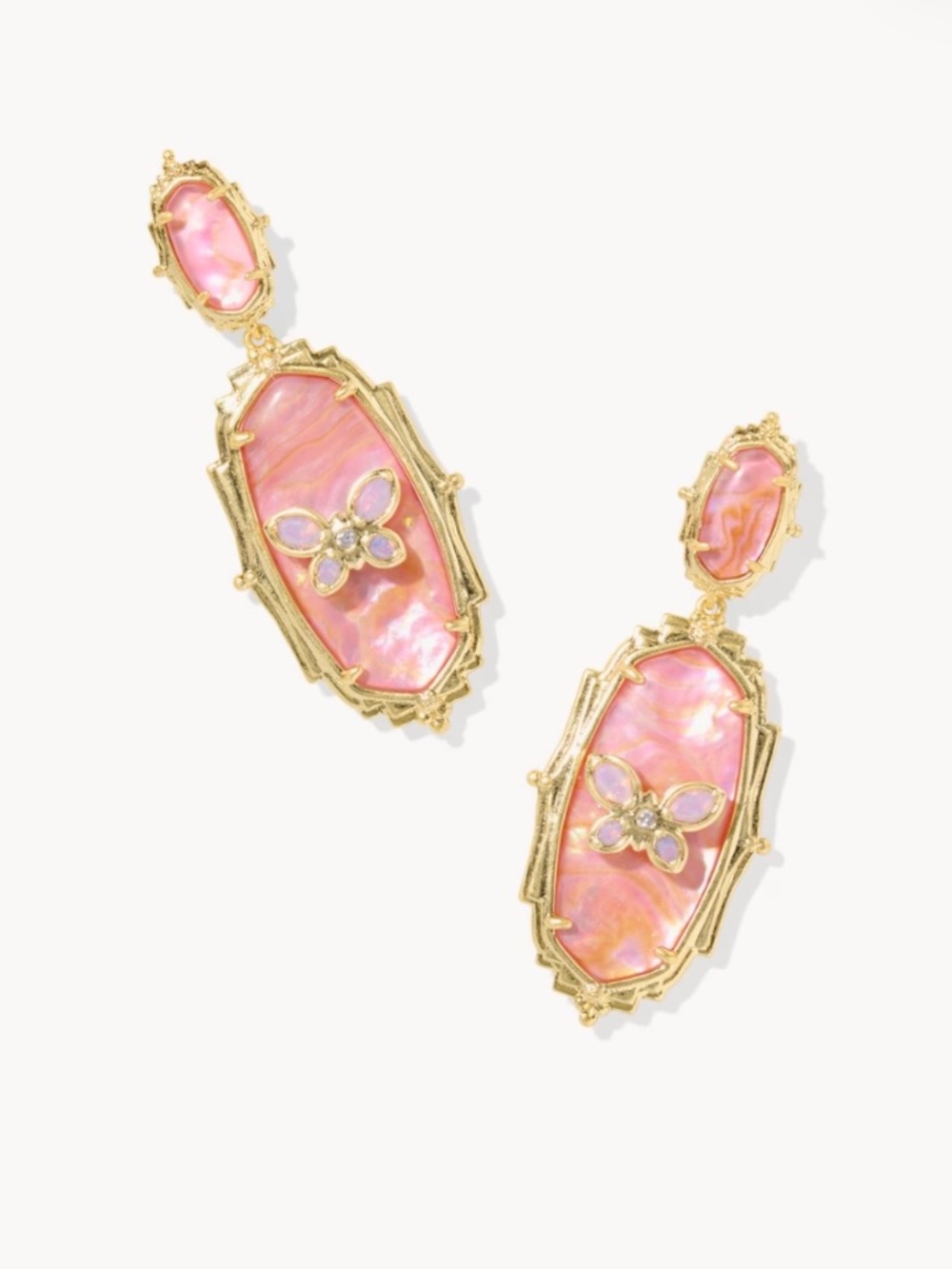 Dolly Parton x Kendra Scott Elle Butterfly Vintage Gold In Light Pink Iridescent